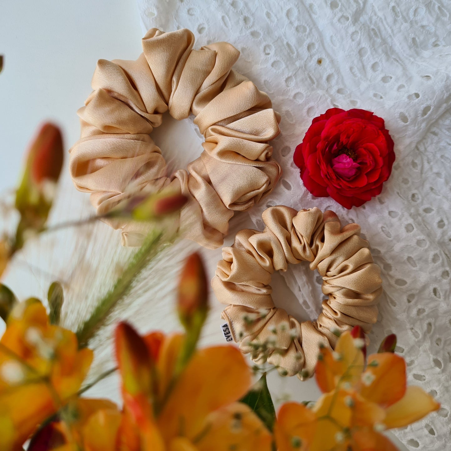 Beige Satin Scrunchie
