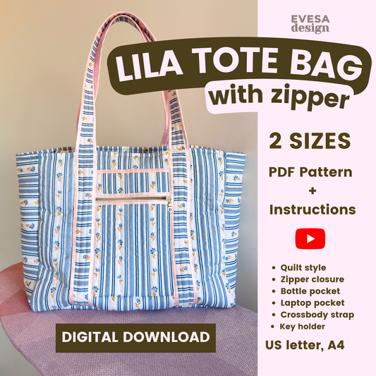 LILA Tote Bag PDF Pattern 2 sizes - Instant Download Pattern with Instructions