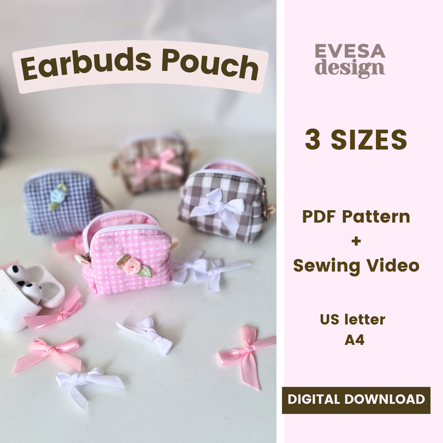 PDF Earbud Pouch Pattern - Downloadable Pattern with Instructions