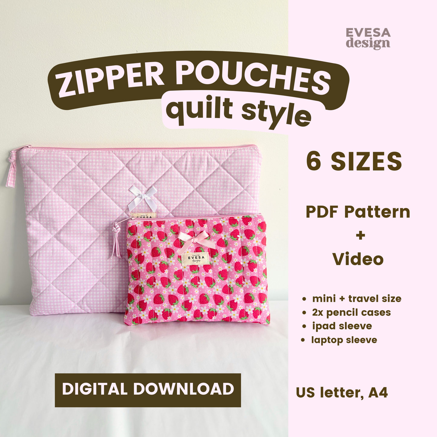Zipper Pouch PDF Pattern - Downloadable Pattern with Instructions