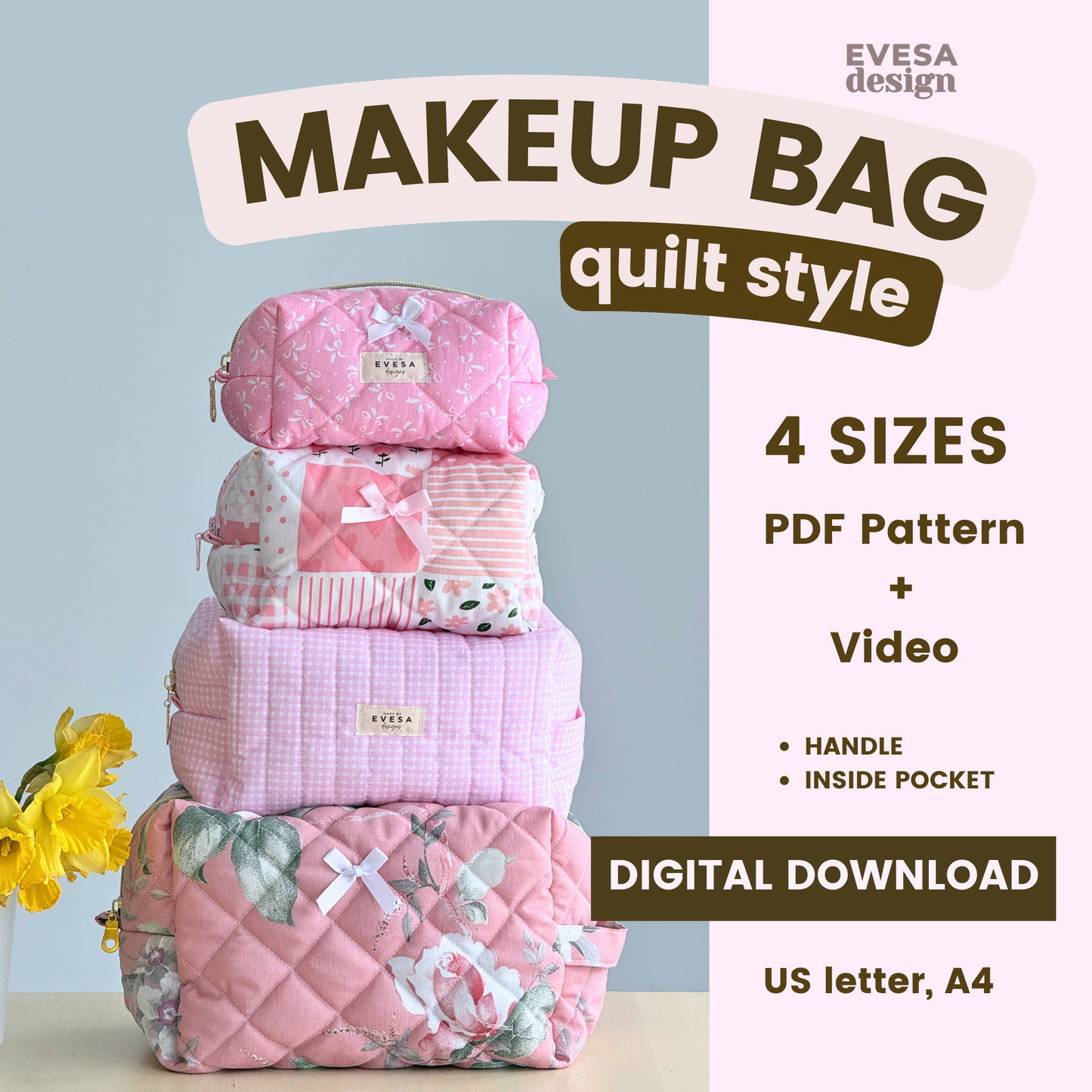 Makeup Bag PDF Pattern - Downloadable Pattern with Instructions